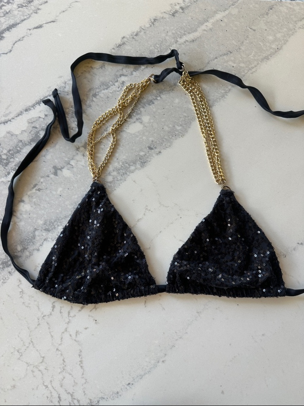 Beach Bunny Black Sequin Bikini with Gold Chain Straps all that glitters - Picture 2 of 6